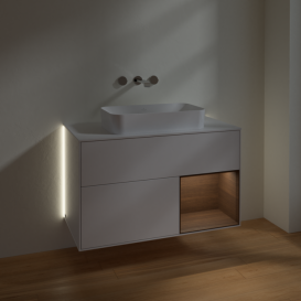 Тумба под раковину Villeroy & Boch Finion 100х50,1 см с подсветкой МДФ глянцевый белый лак/стекло белое матовое G661GNGF