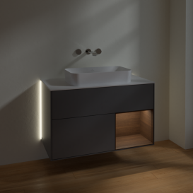 Тумба под раковину Villeroy & Boch Finion 100х50,1 см с подсветкой МДФ антрацит матовый лак/стекло белое матовое G661GNGK