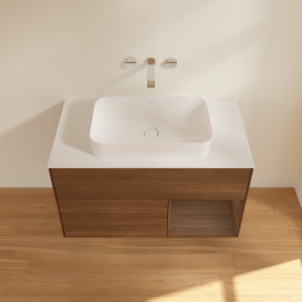 Тумба под раковину Villeroy & Boch Finion 100х50,1 см с подсветкой МДФ шпон грецкого ореха/стекло белое матовое G661GNGN