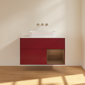 Тумба под раковину Villeroy & Boch Finion 100х50,1 см с подсветкой МДФ пион матовый лак/стекло белое матовое G661GNHB