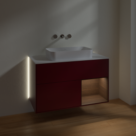 Тумба под раковину Villeroy & Boch Finion 100х50,1 см с подсветкой МДФ пион матовый лак/стекло белое матовое G661GNHB