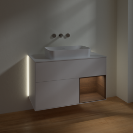 Тумба под раковину Villeroy & Boch Finion 100х50,1 см с подсветкой МДФ белый матовый лак/стекло белое матовое G661GNMT