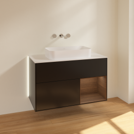 Тумба под раковину Villeroy & Boch Finion 100х50,1 см с подсветкой МДФ черный матовый лак/стекло белое матовое G661GNPD