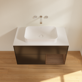 Тумба под раковину Villeroy & Boch Finion 100х50,1 см с подсветкой МДФ черный матовый лак/стекло белое матовое G661GNPD