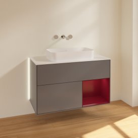 Тумба под раковину Villeroy & Boch Finion 100х50,1 см с подсветкой МДФ антрацит матовый лак/стекло белое матовое G661HBGK