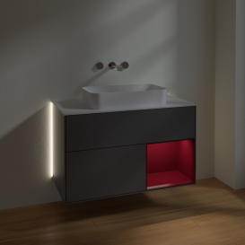 Тумба под раковину Villeroy & Boch Finion 100х50,1 см с подсветкой МДФ антрацит матовый лак/стекло белое матовое G661HBGK