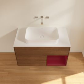 Тумба под раковину Villeroy & Boch Finion 100х50,1 см с подсветкой МДФ шпон грецкого ореха/стекло белое матовое G661HBGN