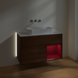 Тумба под раковину Villeroy & Boch Finion 100х50,1 см с подсветкой МДФ шпон грецкого ореха/стекло белое матовое G661HBGN