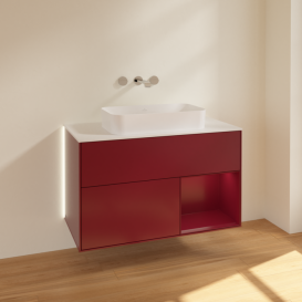 Тумба під раковину Villeroy & Boch Finion 100х50,1 см з підсвічуванням МДФ півонія матовий лак/скло біле матове G661HBHB