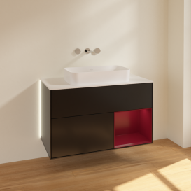 Тумба под раковину Villeroy & Boch Finion 100х50,1 см с подсветкой МДФ черный матовый лак/стекло белое матовое G661HBPD