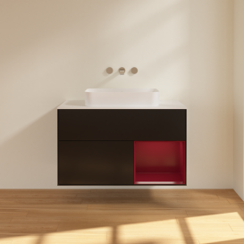 Тумба под раковину Villeroy & Boch Finion 100х50,1 см с подсветкой МДФ черный матовый лак/стекло белое матовое G661HBPD