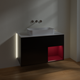 Тумба под раковину Villeroy & Boch Finion 100х50,1 см с подсветкой МДФ черный матовый лак/стекло белое матовое G661HBPD