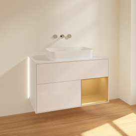 Тумба под раковину Villeroy & Boch Finion 100х50,1 см с подсветкой МДФ глянцевый белый лак/стекло белое матовое G661HFGF