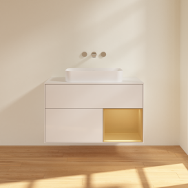 Тумба под раковину Villeroy & Boch Finion 100х50,1 см с подсветкой МДФ глянцевый белый лак/стекло белое матовое G661HFGF