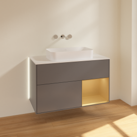 Тумба под раковину Villeroy & Boch Finion 100х50,1 см с подсветкой МДФ антрацит матовый лак/стекло белое матовое G661HFGK