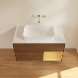 Тумба под раковину Villeroy & Boch Finion 100х50,1 см с подсветкой МДФ шпон грецкого ореха/стекло белое матовое G661HFGN