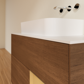 Тумба под раковину Villeroy & Boch Finion 100х50,1 см с подсветкой МДФ шпон грецкого ореха/стекло белое матовое G661HFGN