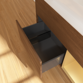 Тумба под раковину Villeroy & Boch Finion 100х50,1 см с подсветкой МДФ шпон грецкого ореха/стекло белое матовое G661HFGN