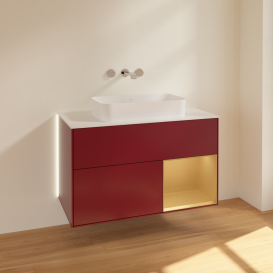 Тумба под раковину Villeroy & Boch Finion 100х50,1 см с подсветкой МДФ пион матовый лак/стекло белое матовое G661HFHB