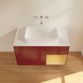 Тумба под раковину Villeroy & Boch Finion 100х50,1 см с подсветкой МДФ пион матовый лак/стекло белое матовое G661HFHB