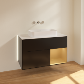 Тумба под раковину Villeroy & Boch Finion 100х50,1 см с подсветкой МДФ черный матовый лак/стекло белое матовое G661HFPD