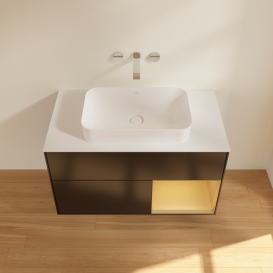 Тумба под раковину Villeroy & Boch Finion 100х50,1 см с подсветкой МДФ черный матовый лак/стекло белое матовое G661HFPD