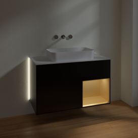 Тумба под раковину Villeroy & Boch Finion 100х50,1 см с подсветкой МДФ черный матовый лак/стекло белое матовое G661HFPD