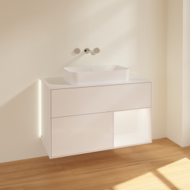 Тумба под раковину Villeroy & Boch Finion 100х50,1 см с подсветкой МДФ глянцевый белый лак/стекло белое матовое G661MTGF