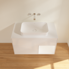 Тумба под раковину Villeroy & Boch Finion 100х50,1 см с подсветкой МДФ глянцевый белый лак/стекло белое матовое G661MTGF