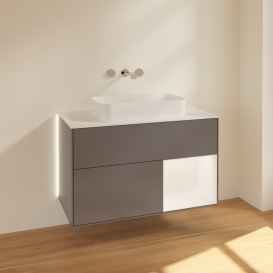 Тумба под раковину Villeroy & Boch Finion 100х50,1 см с подсветкой МДФ антрацит матовый лак/стекло белое матовое G661MTGK