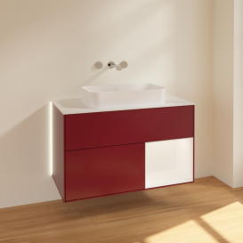 Тумба под раковину Villeroy & Boch Finion 100х50,1 см с подсветкой МДФ пион матовый лак/стекло белое матовое G661MTHB