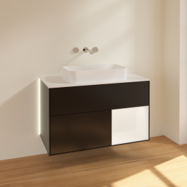 Тумба под раковину Villeroy & Boch Finion 100х50,1 см с подсветкой МДФ черный матовый лак/стекло белое матовое G661MTPD