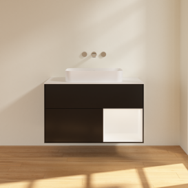 Тумба под раковину Villeroy & Boch Finion 100х50,1 см с подсветкой МДФ черный матовый лак/стекло белое матовое G661MTPD