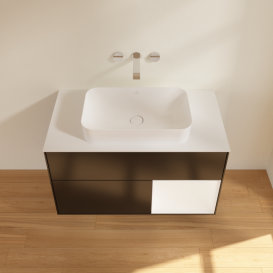 Тумба под раковину Villeroy & Boch Finion 100х50,1 см с подсветкой МДФ черный матовый лак/стекло белое матовое G661MTPD