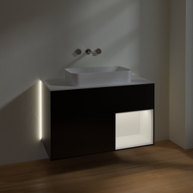 Тумба под раковину Villeroy & Boch Finion 100х50,1 см с подсветкой МДФ черный матовый лак/стекло белое матовое G661MTPD
