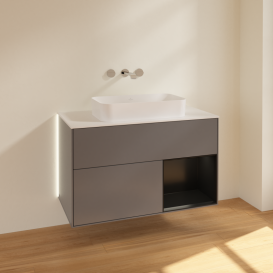 Тумба под раковину Villeroy & Boch Finion 100х50,1 см с подсветкой МДФ антрацит матовый лак/стекло белое матовое G661PDGK