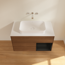 Тумба под раковину Villeroy & Boch Finion 100х50,1 см с подсветкой МДФ шпон грецкого ореха/стекло белое матовое G661PDGN