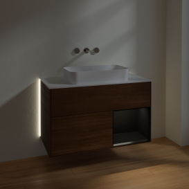 Тумба под раковину Villeroy & Boch Finion 100х50,1 см с подсветкой МДФ шпон грецкого ореха/стекло белое матовое G661PDGN