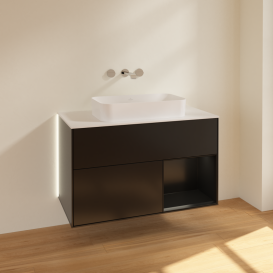 Тумба под раковину Villeroy & Boch Finion 100х50,1 см с подсветкой МДФ черный матовый лак/стекло белое матовое G661PDPD