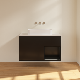 Тумба под раковину Villeroy & Boch Finion 100х50,1 см с подсветкой МДФ черный матовый лак/стекло белое матовое G661PDPD