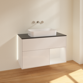 Тумба под раковину Villeroy & Boch Finion 100х50,1 см с подсветкой МДФ глянцевый белый лак/стекло черное матовое G662GFGF