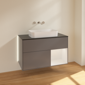 Тумба под раковину Villeroy & Boch Finion 100х50,1 см с подсветкой МДФ антрацит матовый лак/стекло черное матовое G662GFGK