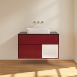 Тумба под раковину Villeroy & Boch Finion 100х50,1 см с подсветкой МДФ пион матовый лак/стекло черное матовое G662GFHB