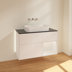 Тумба под раковину Villeroy & Boch Finion 100х50,1 см с подсветкой МДФ белый матовый лак/стекло черное матовое G662GFMT