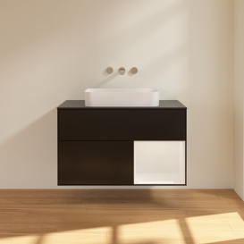 Тумба под раковину Villeroy & Boch Finion 100х50,1 см с подсветкой МДФ черный матовый лак/стекло черное матовое G662GFPD