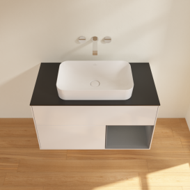 Тумба под раковину Villeroy & Boch Finion 100х50,1 см с подсветкой МДФ глянцевый белый лак/стекло черное матовое G662GKGF