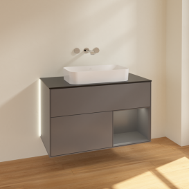 Тумба под раковину Villeroy & Boch Finion 100х50,1 см с подсветкой МДФ антрацит матовый лак/стекло черное матовое G662GKGK