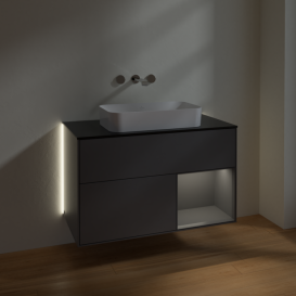 Тумба под раковину Villeroy & Boch Finion 100х50,1 см с подсветкой МДФ антрацит матовый лак/стекло черное матовое G662GKGK