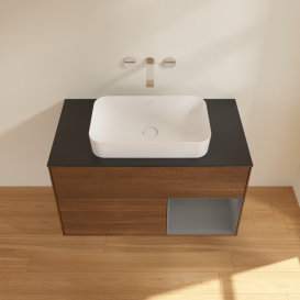 Тумба под раковину Villeroy & Boch Finion 100х50,1 см с подсветкой МДФ шпон грецкого ореха/стекло черное матовое G662GKGN