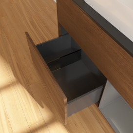 Тумба под раковину Villeroy & Boch Finion 100х50,1 см с подсветкой МДФ шпон грецкого ореха/стекло черное матовое G662GKGN